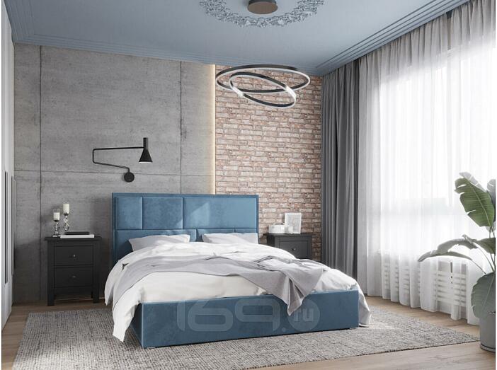 Кровать Madison велюр синий 1600x2000, изголовье мягкое