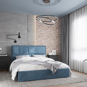 Кровать Madison велюр синий 1600x2000, изголовье мягкое