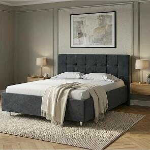Кровать Nety без основания велюр teddy 021 древесный уголь 1200x2000, изголовье мягкое