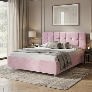 Кровать Nety без основания велюр teddy 027 розовый фламинго 1200x2000, изголовье мягкое