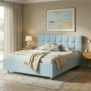 Кровать Nety без основания велюр teddy 028 морозная свежесть 1200x2000, изголовье мягкое