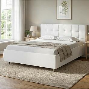 Кровать Nety без основания велюр teddy 300 снежный 1200x2000, изголовье мягкое