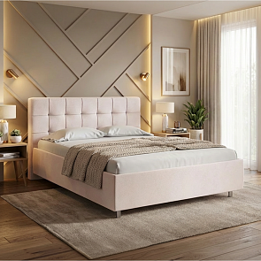 Кровать Nety без основания велюр teddy 302 жемчужный 1200x2000, изголовье мягкое