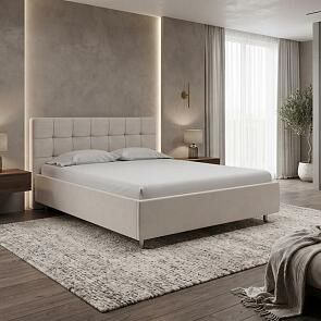 Кровать Nety без основания велюр teddy 302 жемчужный 1400x2000, изголовье мягкое