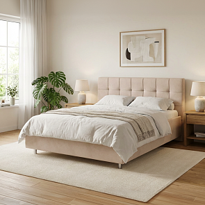 Кровать Nety без основания велюр teddy 304 тауп 1200x2000, изголовье мягкое