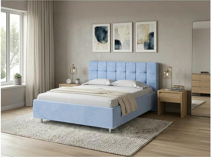 Кровать Nety без основания велюр teddy 311 небесно-голубой 1200x2000, изголовье мягкое