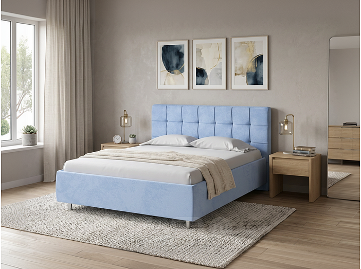 Кровать Nety без основания велюр teddy 311 небесно-голубой 1200x2000, изголовье мягкое