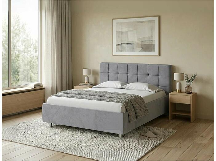 Кровать Nety без основания велюр teddy 318 мокрый асфальт 1200x2000, изголовье мягкое