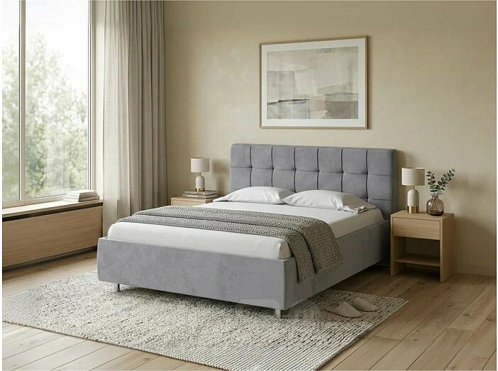 Кровать Nety без основания велюр teddy 318 мокрый асфальт 1200x2000, изголовье мягкое