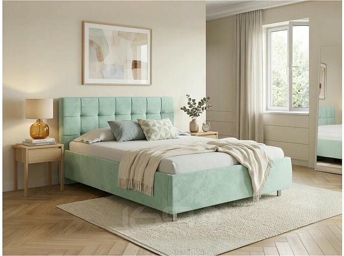 Кровать Nety без основания велюр teddy 337 мятный 1200x2000, изголовье мягкое