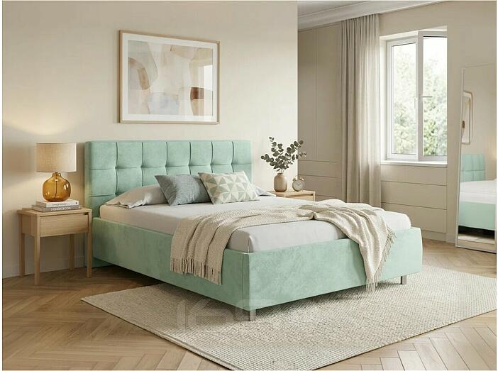 Кровать Nety без основания велюр teddy 337 мятный 1200x2000, изголовье мягкое