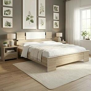 Кровать Оливия без обивки дуб сонома/белый без подъёмного механизма 1600x2000, без ортопедического основания, изголовье жесткое