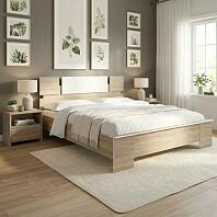 Кровать Оливия без обивки дуб сонома/белый без подъёмного механизма 1600x2000, без ортопедического основания, изголовье жесткое