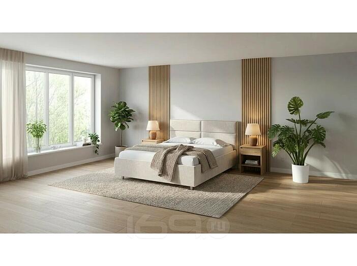 Кровать Pado велюр gratta 1 шампань без подъёмного механизма 2000x2000, без ортопедического основания, изголовье мягкое