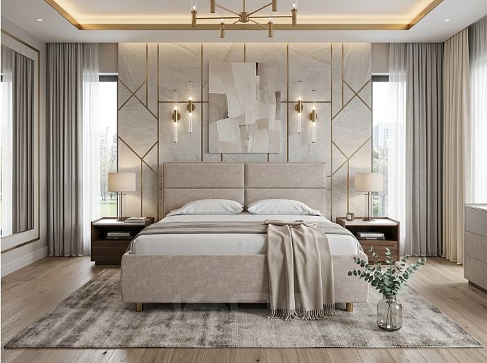 Кровать Pado велюр gratta 2 латте 1800x2000, изголовье мягкое