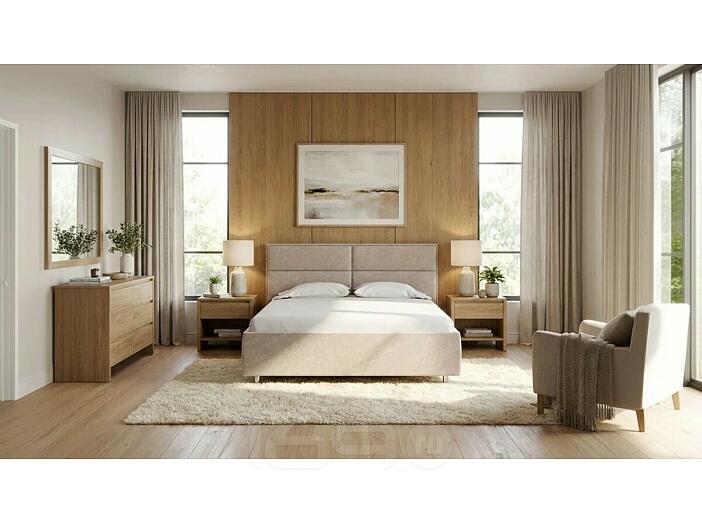 Кровать Pado велюр gratta 2 латте без подъёмного механизма 2000x2000, без ортопедического основания, изголовье мягкое