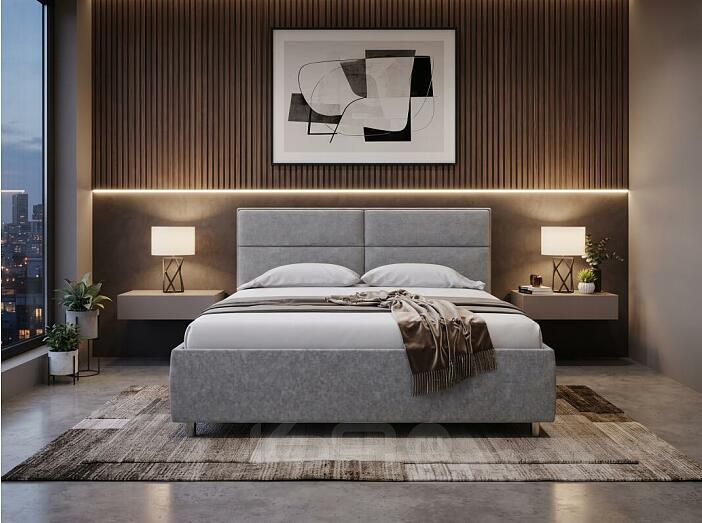 Кровать Pado велюр gratta 3 утренний туман 1400x2000, изголовье мягкое