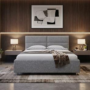 Кровать Pado велюр gratta 3 утренний туман 1400x2000, изголовье мягкое