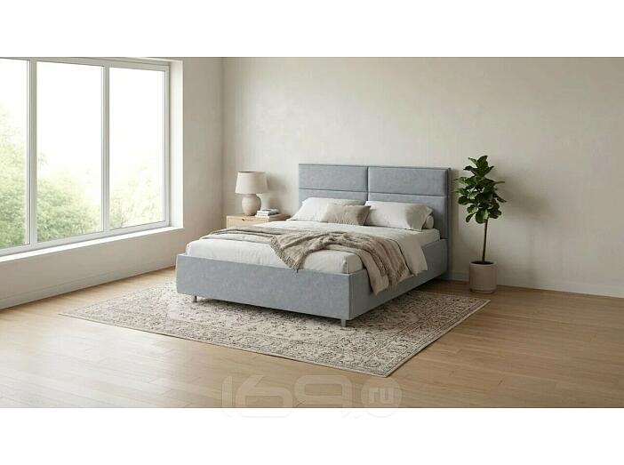 Кровать Pado велюр gratta 3 утренний туман без подъёмного механизма 2000x2000, без ортопедического основания, изголовье мягкое