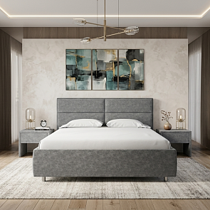 Кровать Pado велюр gratta 4 серый космос 1800x2000, изголовье мягкое