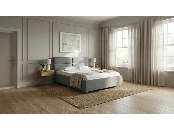 Кровать Pado велюр gratta 4 серый космос без подъёмного механизма 2000x2000, без ортопедического основания, изголовье мягкое