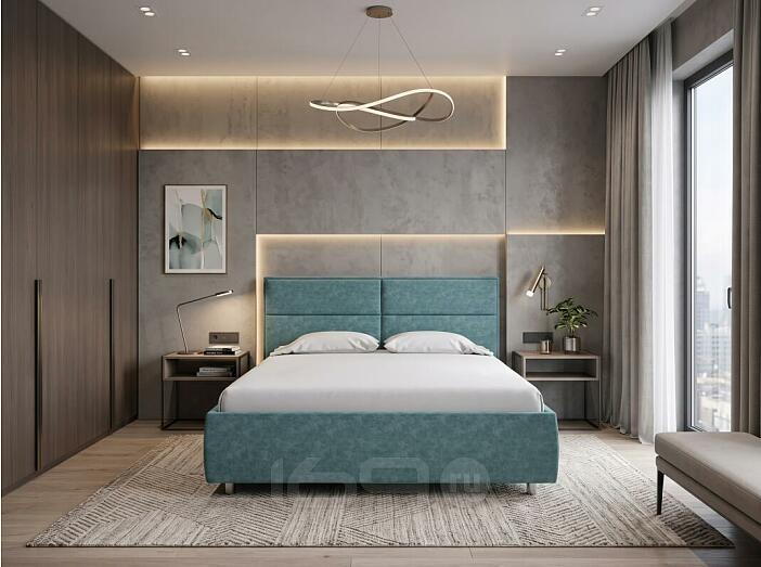 Кровать Pado велюр gratta 5 морская лагуна 1400x2000, изголовье мягкое