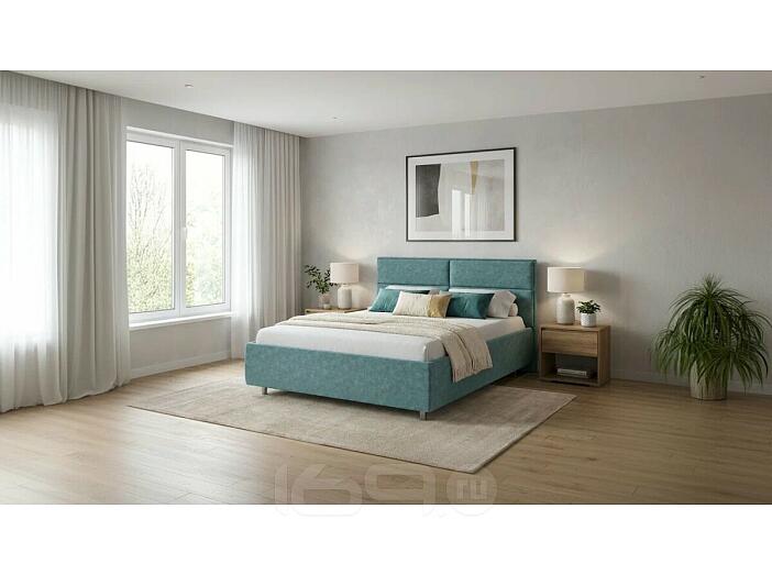 Кровать Pado велюр gratta 5 морская лагуна без подъёмного механизма 2000x2000, без ортопедического основания, изголовье мягкое