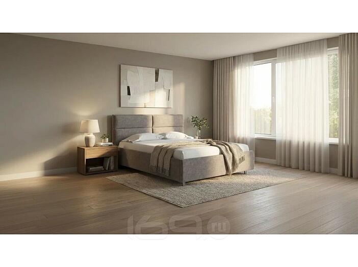 Кровать Pado велюр gratta 7 жареный миндаль без подъёмного механизма 2000x2000, без ортопедического основания, изголовье мягкое