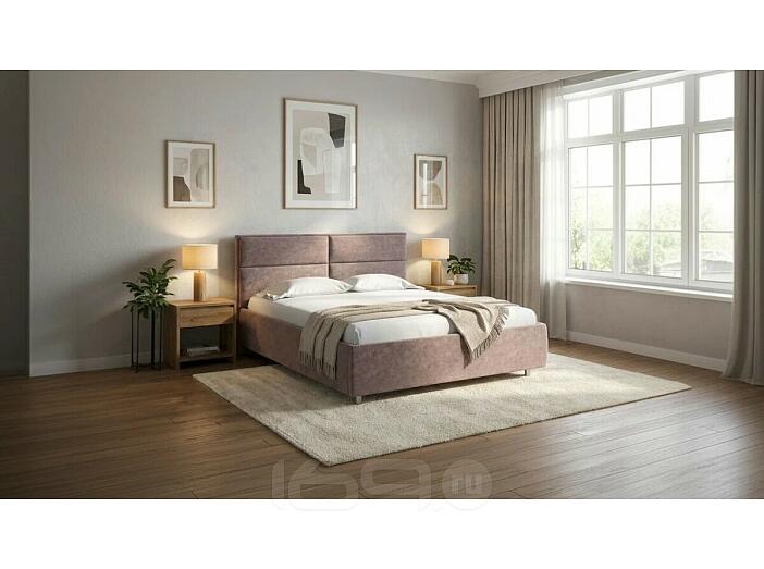 Кровать Pado велюр gratta 8 брауни без подъёмного механизма 2000x2000, без ортопедического основания, изголовье мягкое