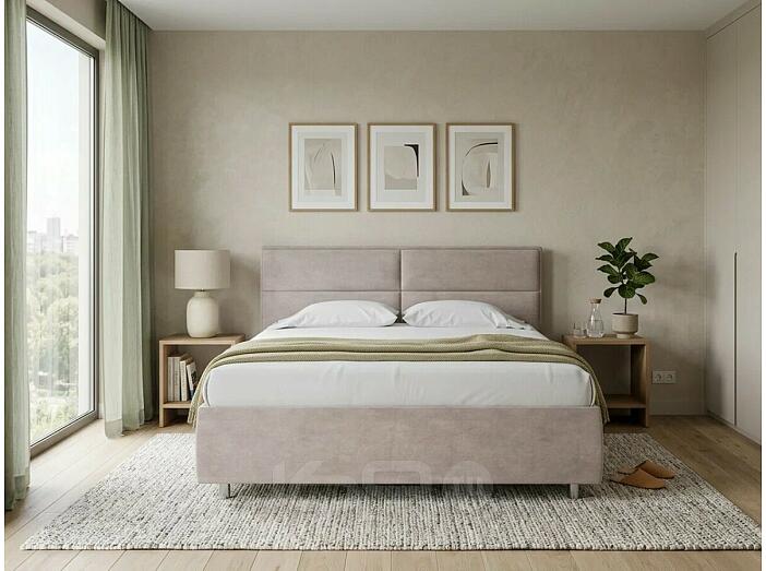 Кровать Pado велюр лофти бежевый 1200x2000, изголовье мягкое