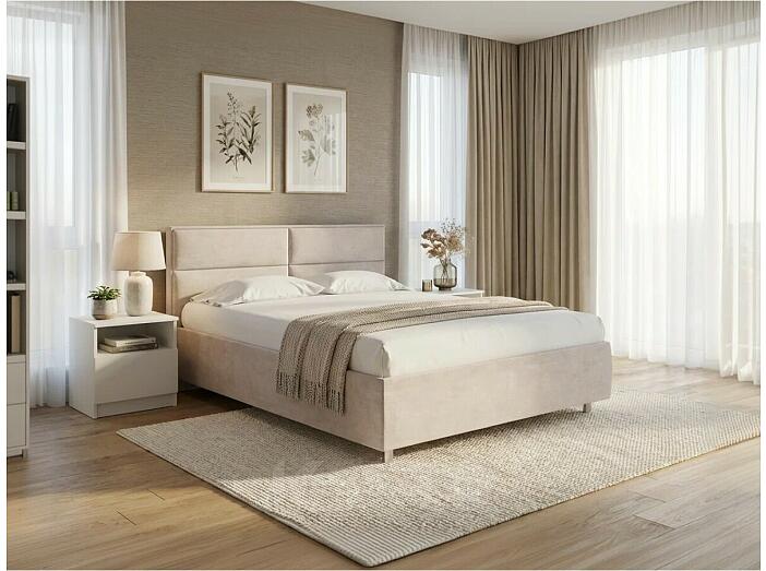 Кровать Pado велюр лофти бежевый 1400x2000, изголовье мягкое