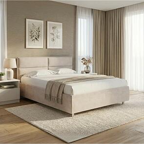 Кровать Pado велюр лофти бежевый 1400x2000, изголовье мягкое