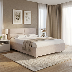 Кровать Pado велюр лофти бежевый 1400x2000, изголовье мягкое