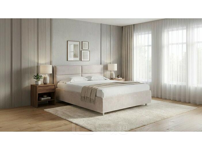 Кровать Pado велюр лофти бежевый без подъёмного механизма 2000x2000, без ортопедического основания, изголовье мягкое