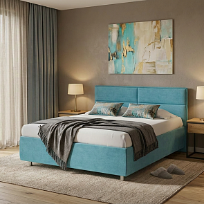 Кровать Pado велюр лофти лазурь 1200x2000, изголовье мягкое