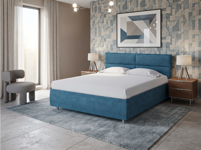 Кровать Pado велюр лофти лазурь 1400x2000, изголовье мягкое
