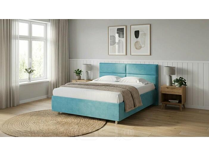 Кровать Pado велюр лофти лазурь без подъёмного механизма 2000x2000, без ортопедического основания, изголовье мягкое