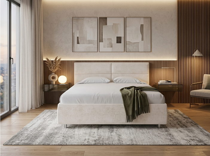 Кровать Pado велюр лофти лён 1400x2000, изголовье мягкое