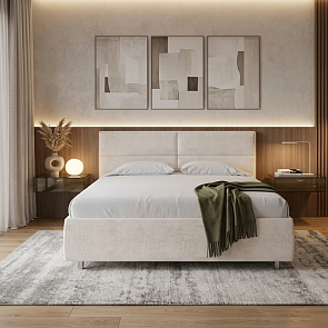 Кровать Pado велюр лофти лён 1400x2000, изголовье мягкое