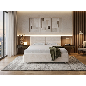 Кровать Pado велюр лофти лён 1400x2000, изголовье мягкое