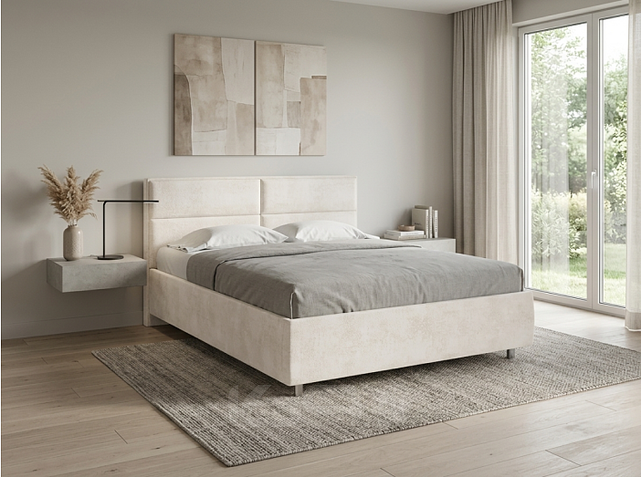 Кровать Pado велюр лофти лён 1800x2000, изголовье мягкое