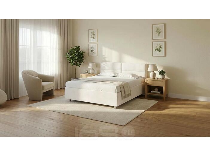 Кровать Pado велюр лофти лён без подъёмного механизма 2000x2000, без ортопедического основания, изголовье мягкое