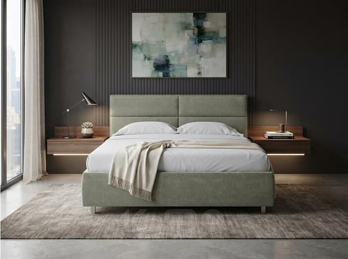 Кровать Pado велюр лофти олива 1400x2000, изголовье мягкое