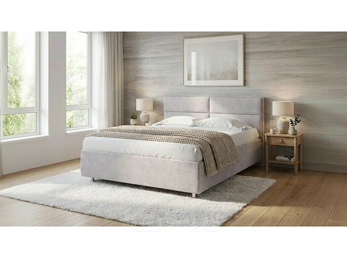 Кровать Pado велюр лофти серый без подъёмного механизма 2000x2000, без ортопедического основания, изголовье мягкое