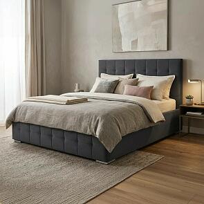 Кровать Пассаж велюр серый 1800x2000, изголовье мягкое