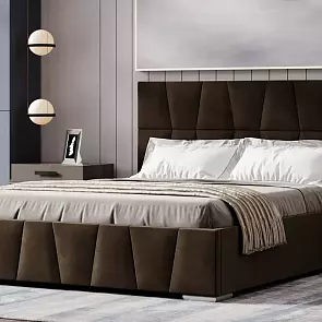 Кровать Пассаж велюр коричневый 1800x2000, изголовье мягкое