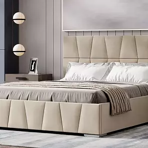 Кровать Пассаж велюр бежевый 1600x2000, изголовье мягкое