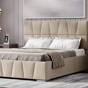 Кровать Пассаж велюр бежевый 1600x2000, изголовье мягкое