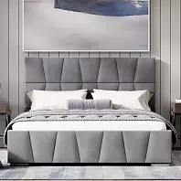 Кровать Пассаж велюр серый без подъёмного механизма 1600x2000, без ортопедического основания, изголовье мягкое