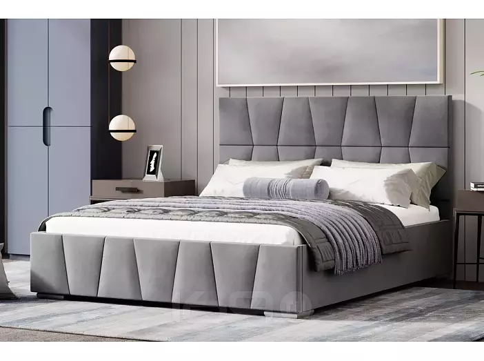 Кровать Пассаж велюр серый 1800x2000, изголовье мягкое